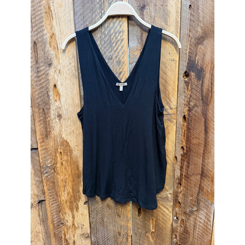Black V Neck Tank Top Womens L Rayon Oversized Minimalist Quiet Luxury Casual